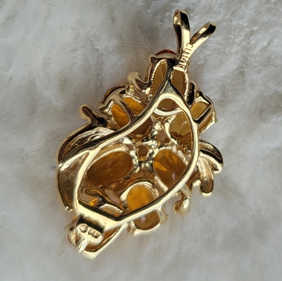 Gorgeous Genuine Citrine multi stones 14k solid gold pendant 🧡✨️ New! - Picture 5 of 11